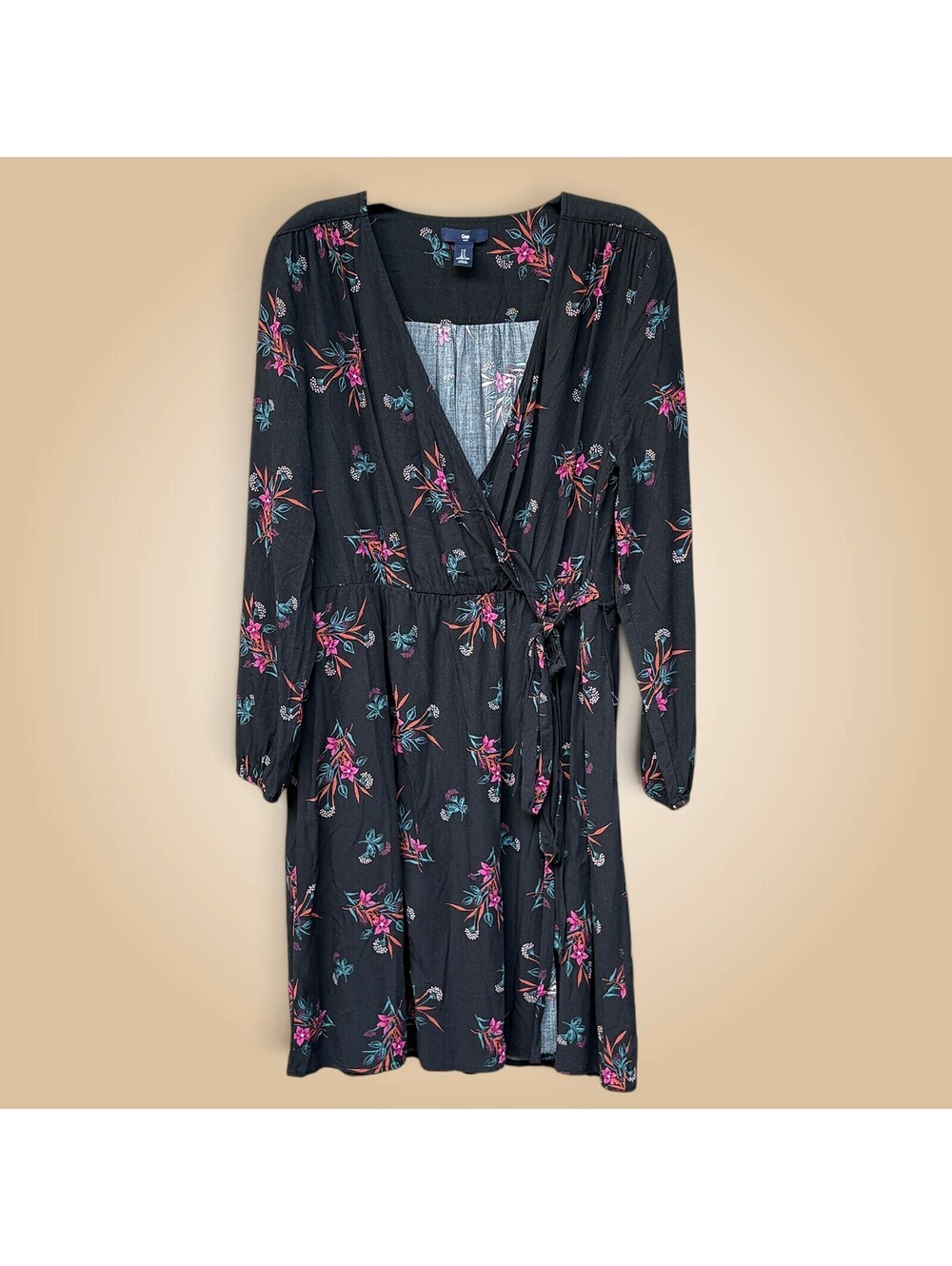 Gap Floral Wrap Dress | Black Multi, S